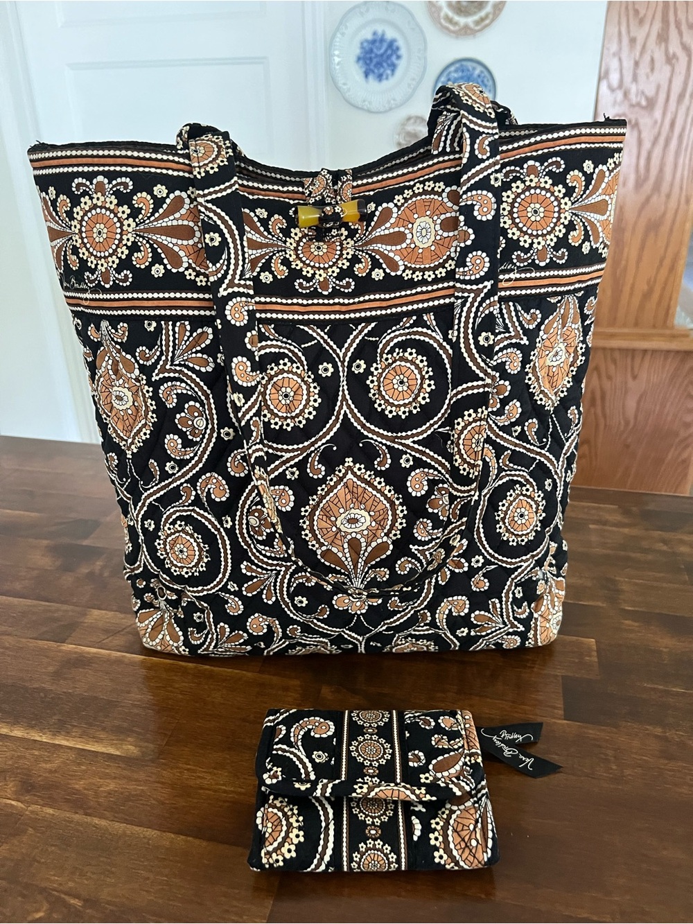 Vera Bradley Cafe Latte Toggle Tote with Matching Wallet
